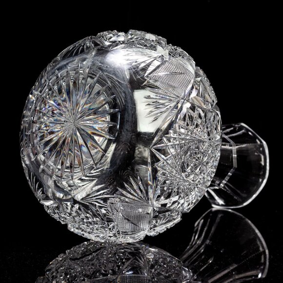 Antique Hand-Cut Crystal Vase With Intricate Starburst & Geometric Patterns - Picture 7 of 9
